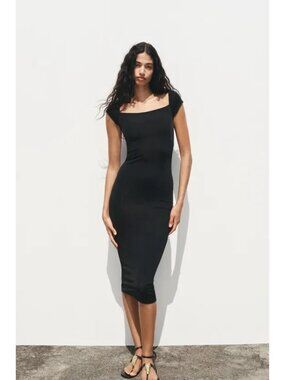 Zara Black Midi Bodycon Dress